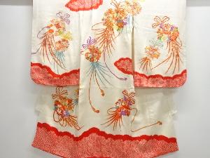 アンティーク　絞り　花薬玉に鳥模様刺繍着物